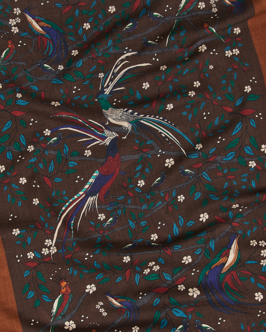 Hombres | Bufandas elegantes | Drake's | Birds Of Paradise Print Scarf Brown