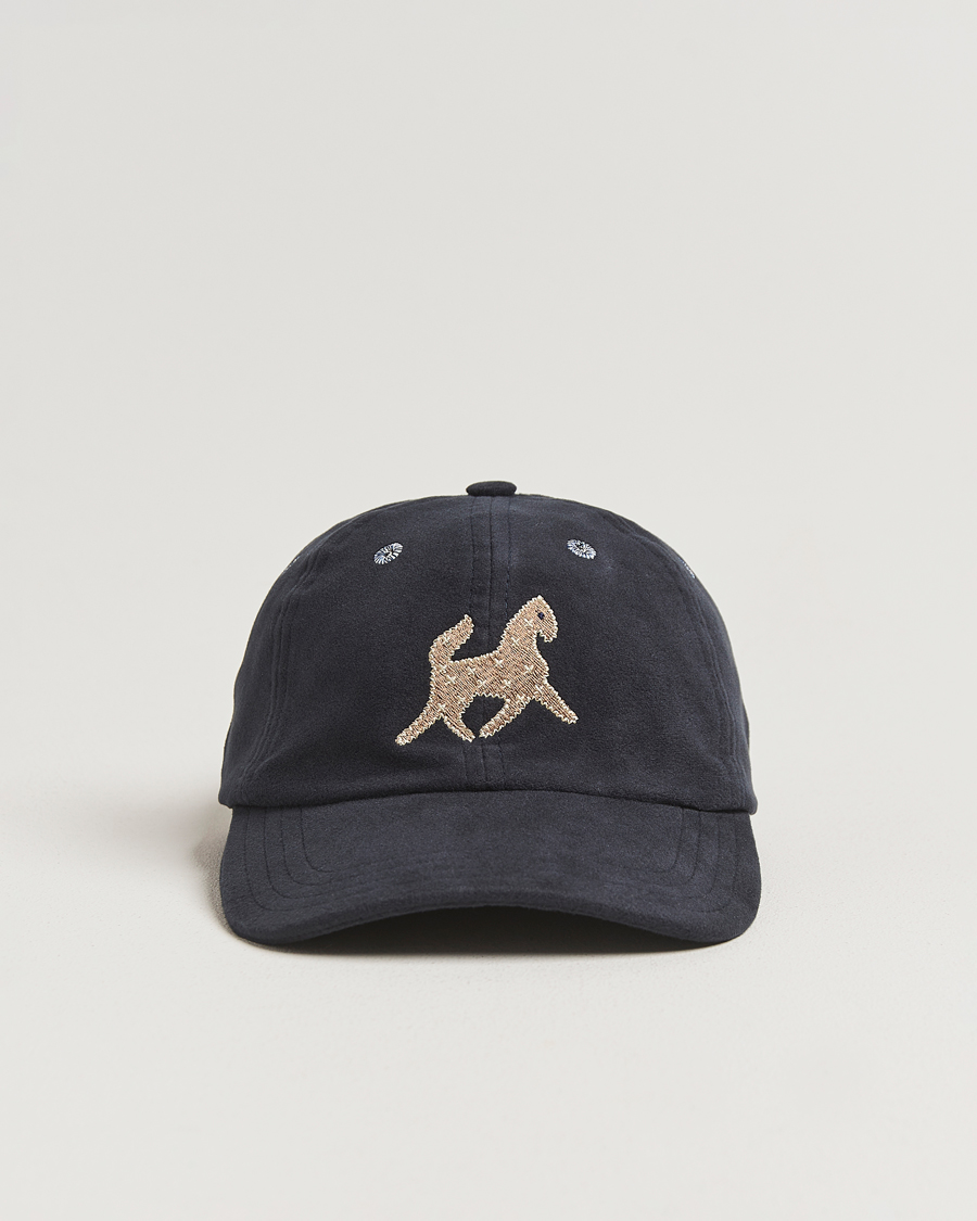 Hombres | Drake's Horse Applique Moleskin Baseball Cap Navy | Drake's | Horse Applique Moleskin Baseball Cap Navy