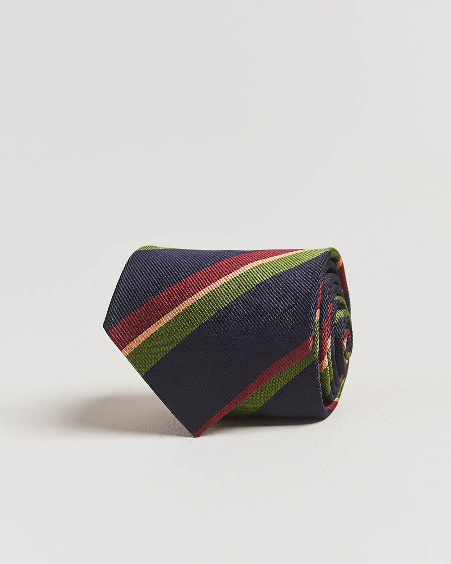 Hombres | Corbatas | Drake's | Sandwitch Stripe Reppe Silk Tie Navy