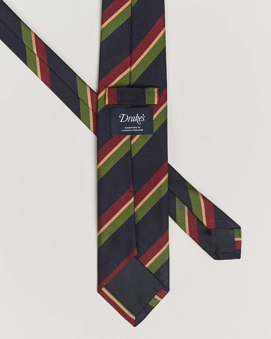 Hombres | Corbatas | Drake's | Sandwitch Stripe Reppe Silk Tie Navy