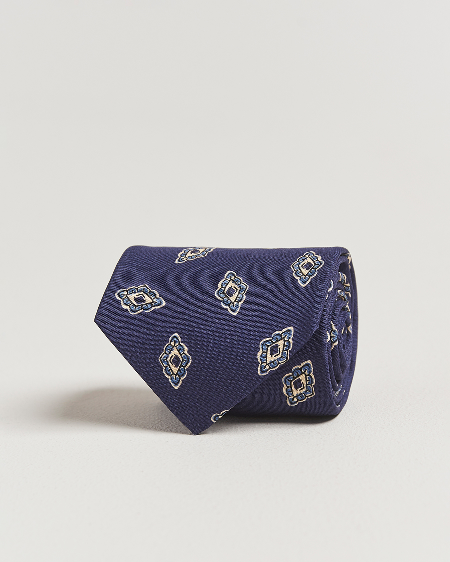 Hombres | Drake's Diamond Petals Habotai Silk Tie Navy | Drake's | Diamond Petals Habotai Silk Tie Navy