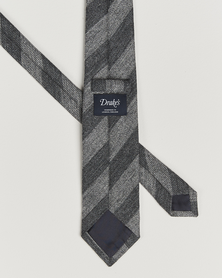 Hombres | Drake's Dual Stripe Wool Tie Grey | Drake's | Dual Stripe Wool Tie Grey