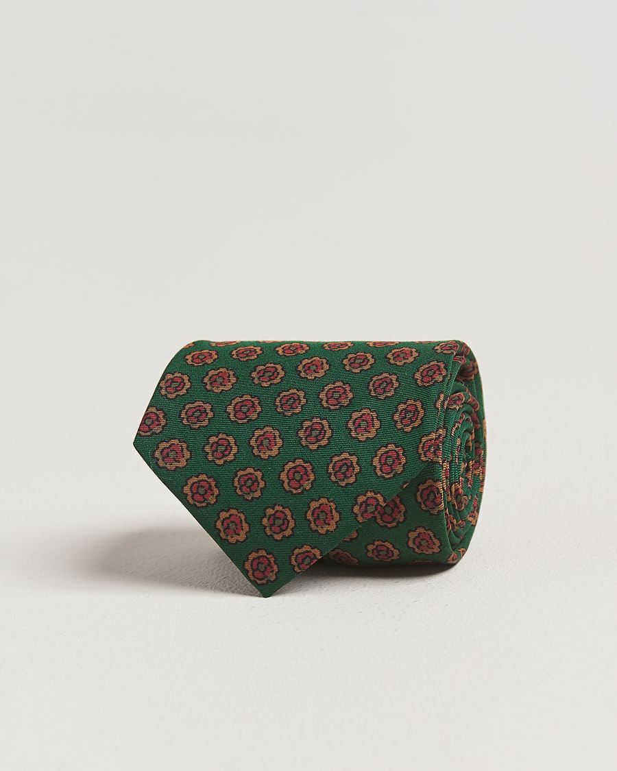 Hombres | Drake's Mini Florals Wool/Silk Tie Green | Drake's | Mini Florals Wool/Silk Tie Green