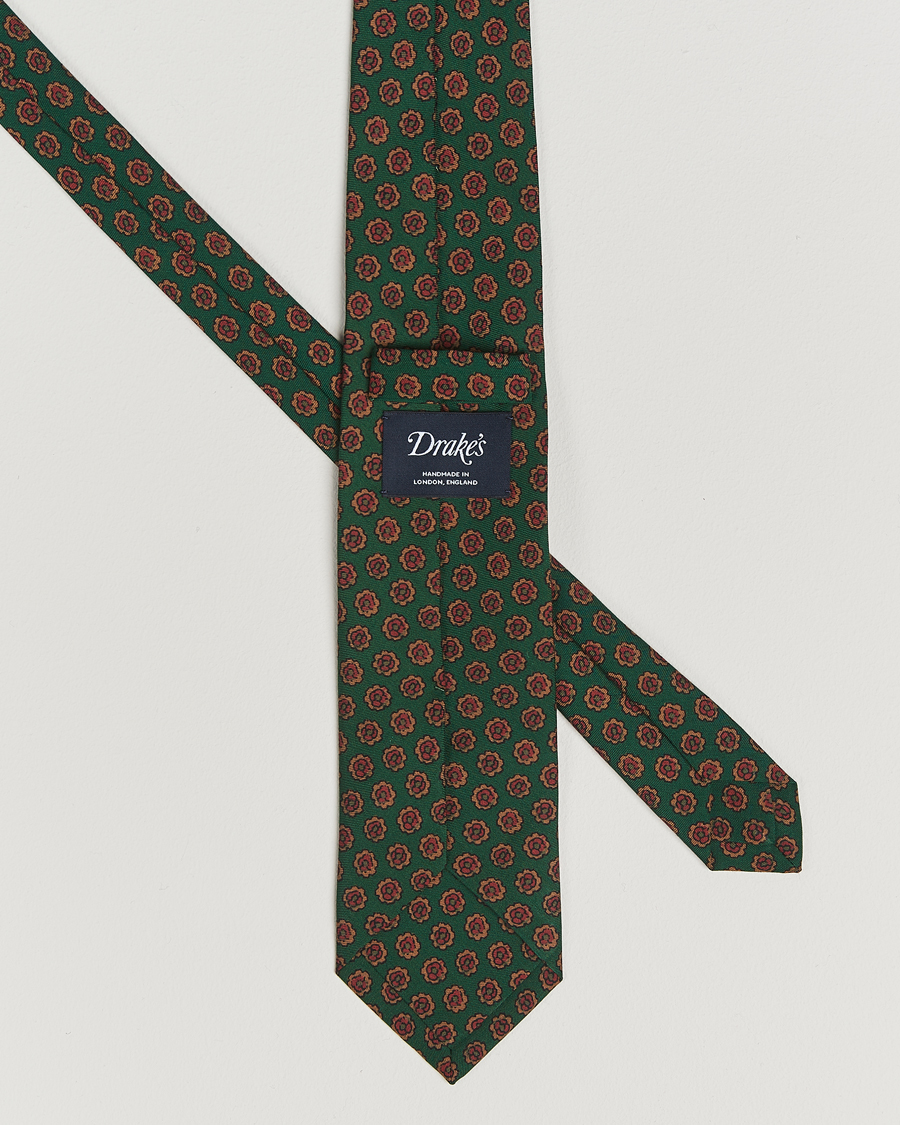 Hombres | Drake's Mini Florals Wool/Silk Tie Green | Drake's | Mini Florals Wool/Silk Tie Green