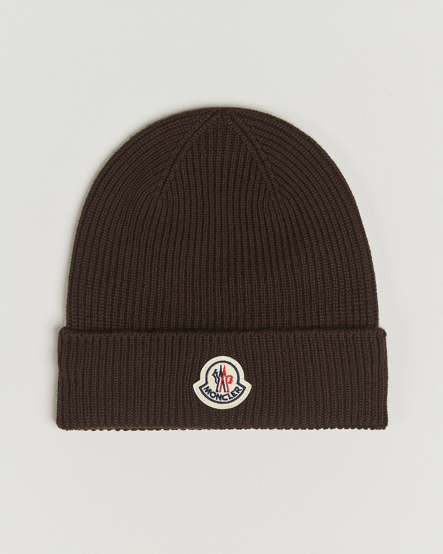 Hombres | Moncler Rib Wool Beanie Brown | Moncler | Rib Wool Beanie Brown