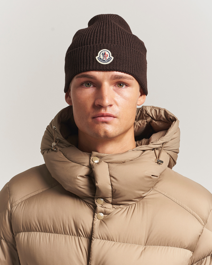 Hombres | Moncler Rib Wool Beanie Brown | Moncler | Rib Wool Beanie Brown