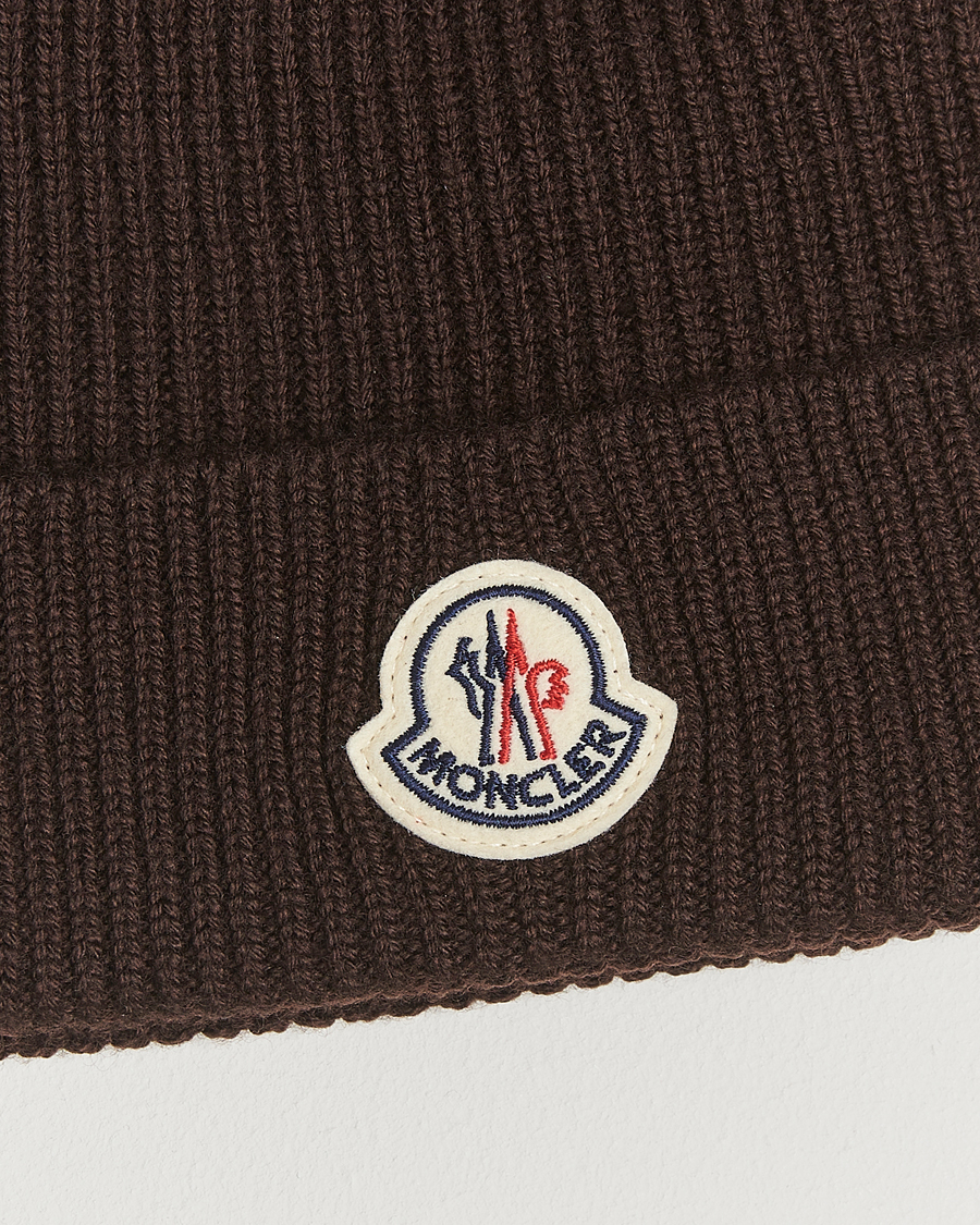 Hombres | Moncler Rib Wool Beanie Brown | Moncler | Rib Wool Beanie Brown