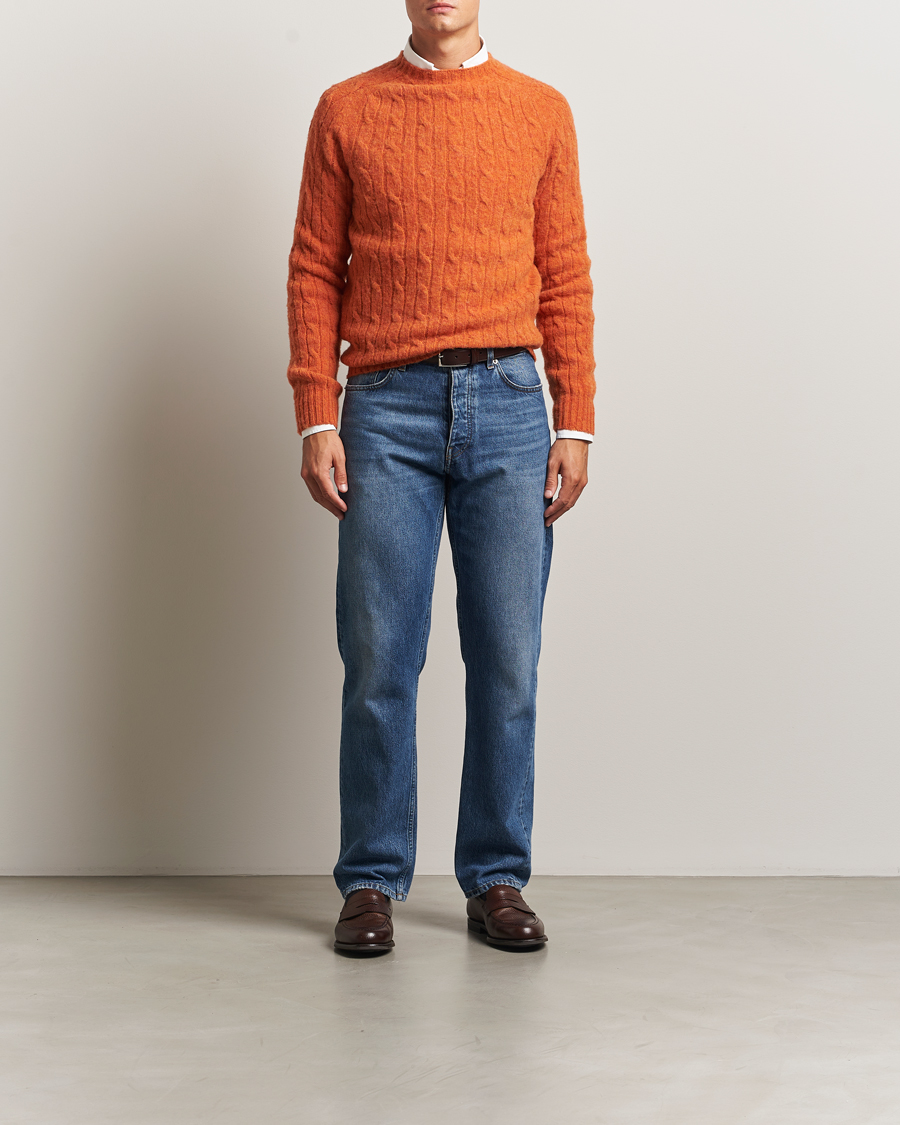 Hombres | Jerséis y prendas de punto | Morris | Brushed Cable Sweater Orange