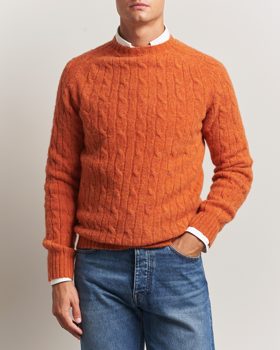 Hombres | Jerséis y prendas de punto | Morris | Brushed Cable Sweater Orange