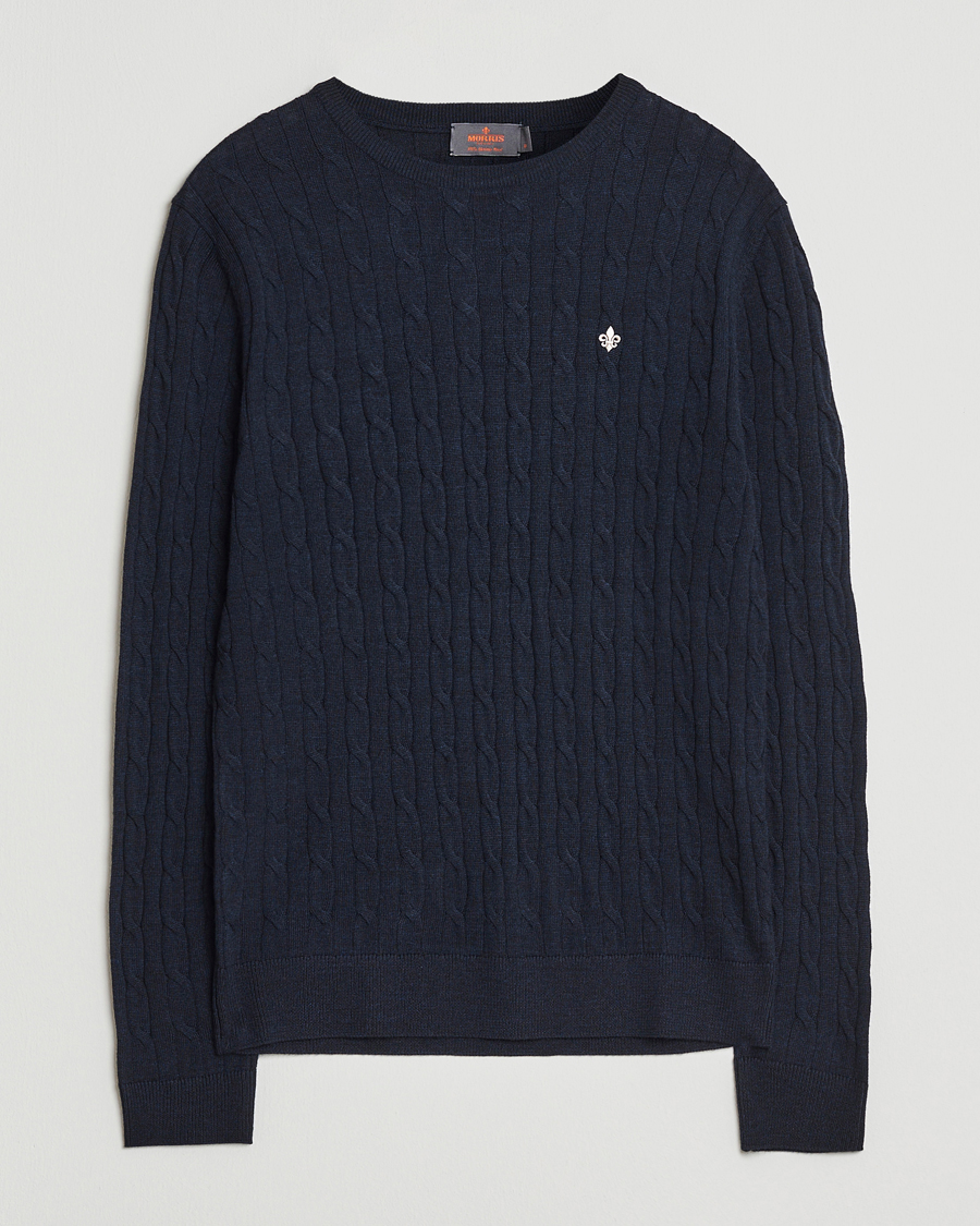 Hombres | Jerséis y prendas de punto | Morris | Merino Cable O-Neck Navy
