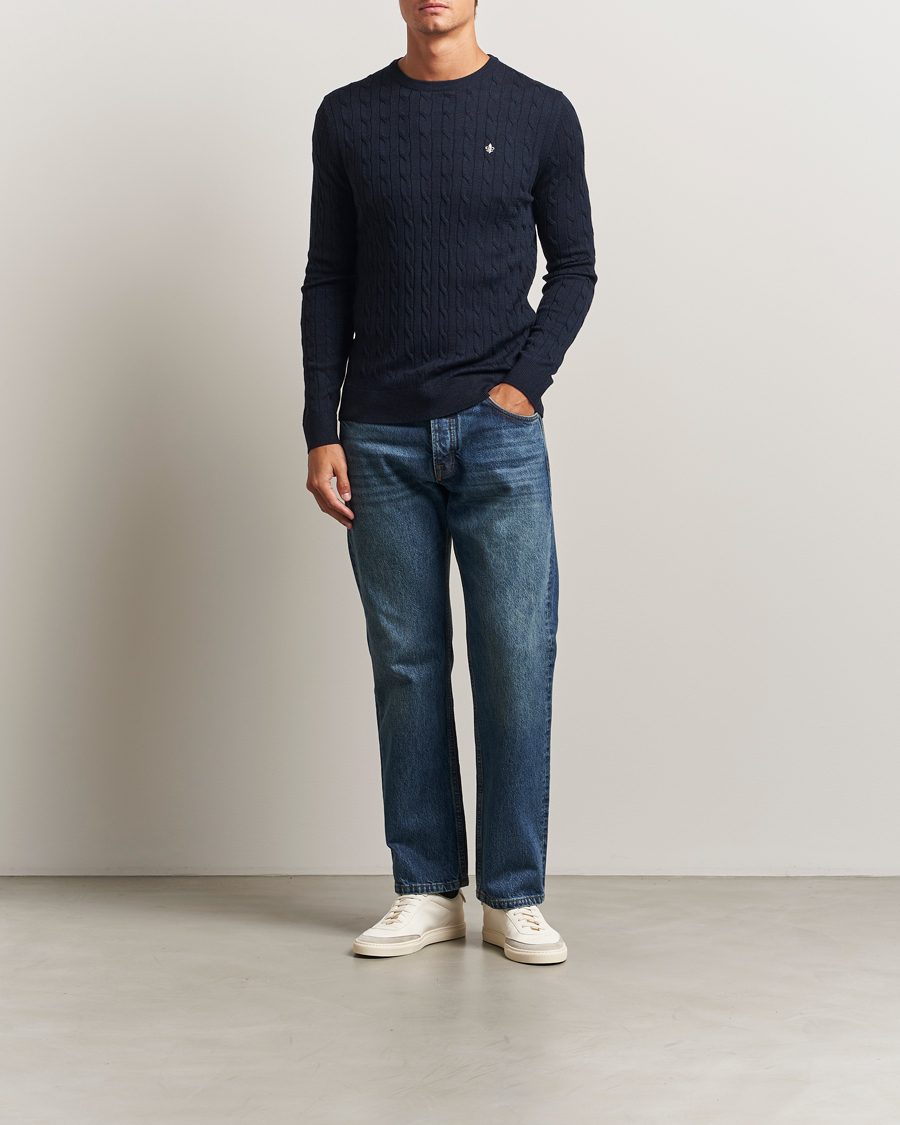 Hombres | Jerséis y prendas de punto | Morris | Merino Cable O-Neck Navy
