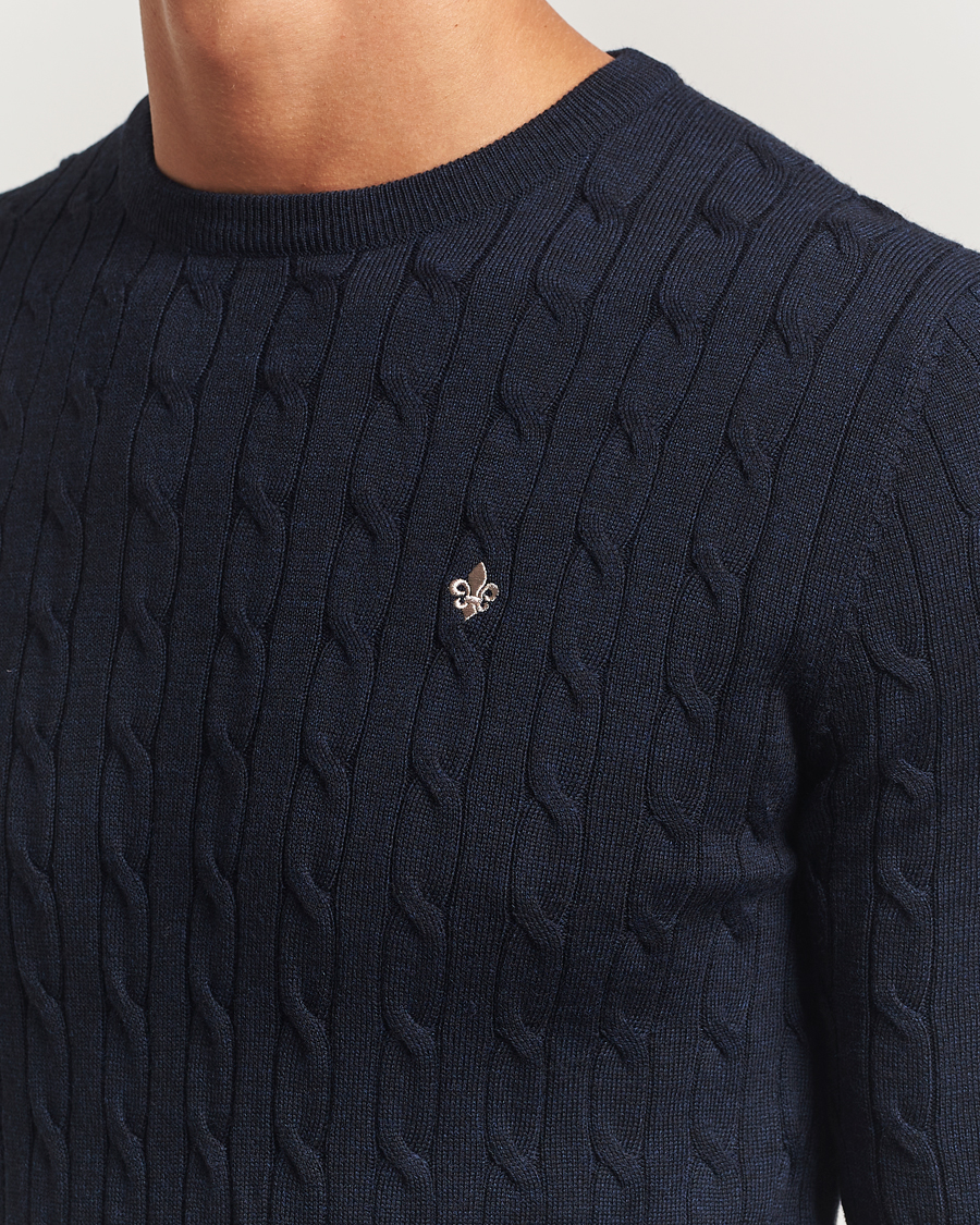 Hombres | Jerséis y prendas de punto | Morris | Merino Cable O-Neck Navy
