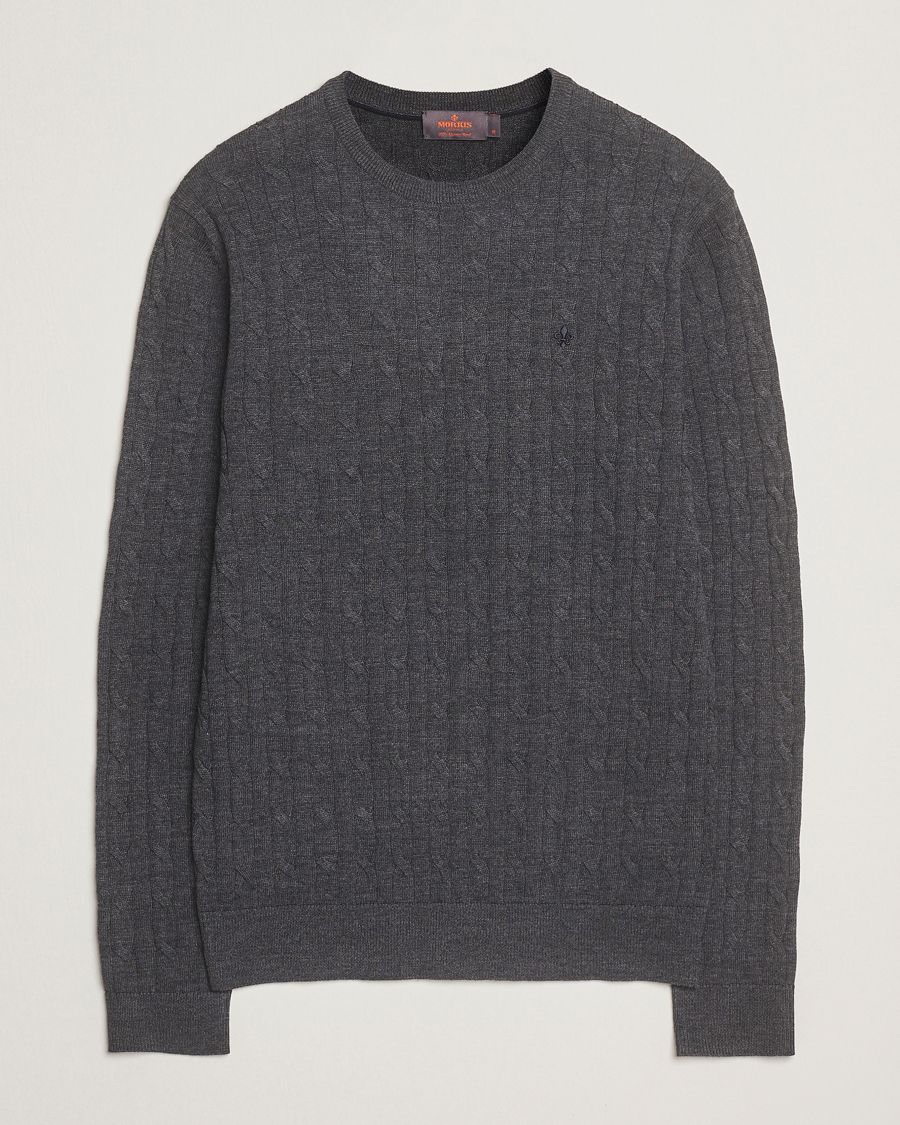Hombres | Jerséis y prendas de punto | Morris | Merino Cable O-Neck Grey