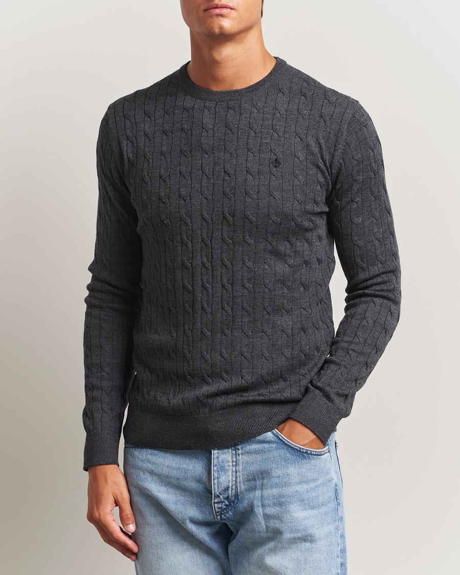 Hombres | Jerséis y prendas de punto | Morris | Merino Cable O-Neck Grey