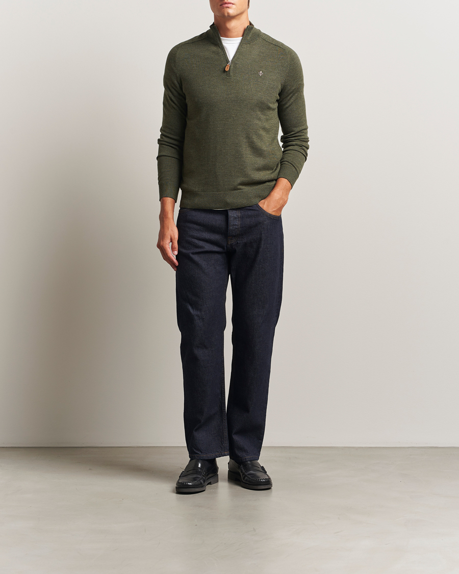 Hombres | Jerséis y prendas de punto | Morris | John Merino Half Zip Olive