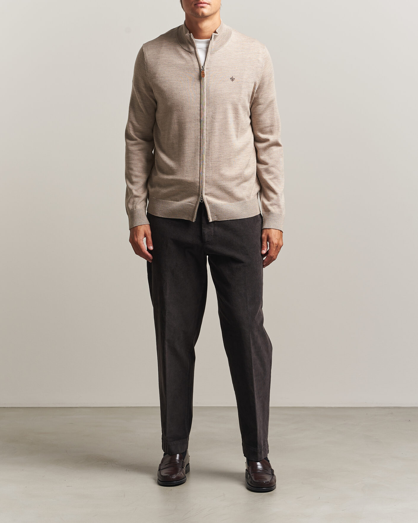 Hombres | Jerséis y prendas de punto | Morris | Merino Full Zip Cardigan Khaki