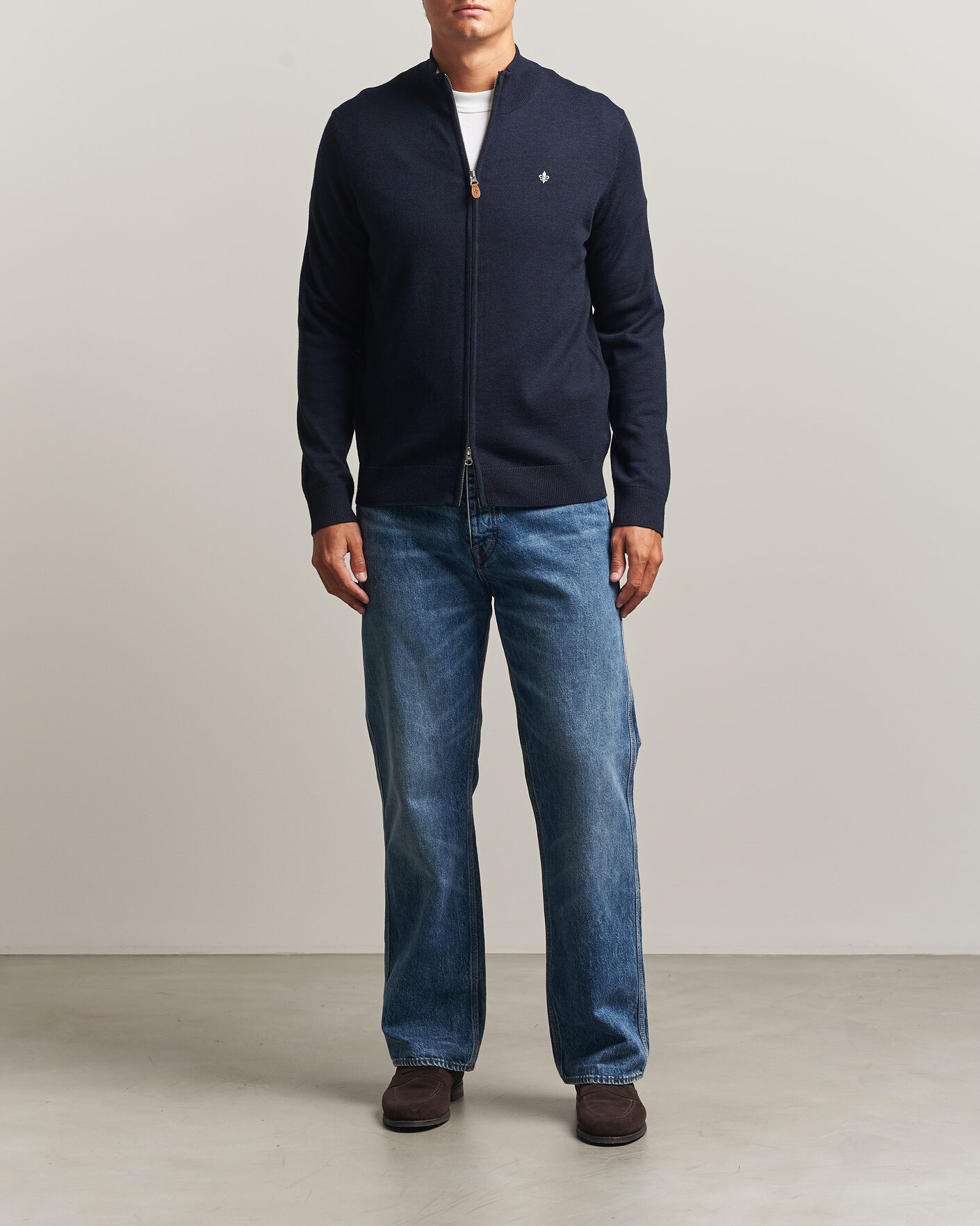 Hombres | Jerséis y prendas de punto | Morris | Merino Full Zip Cardigan Navy