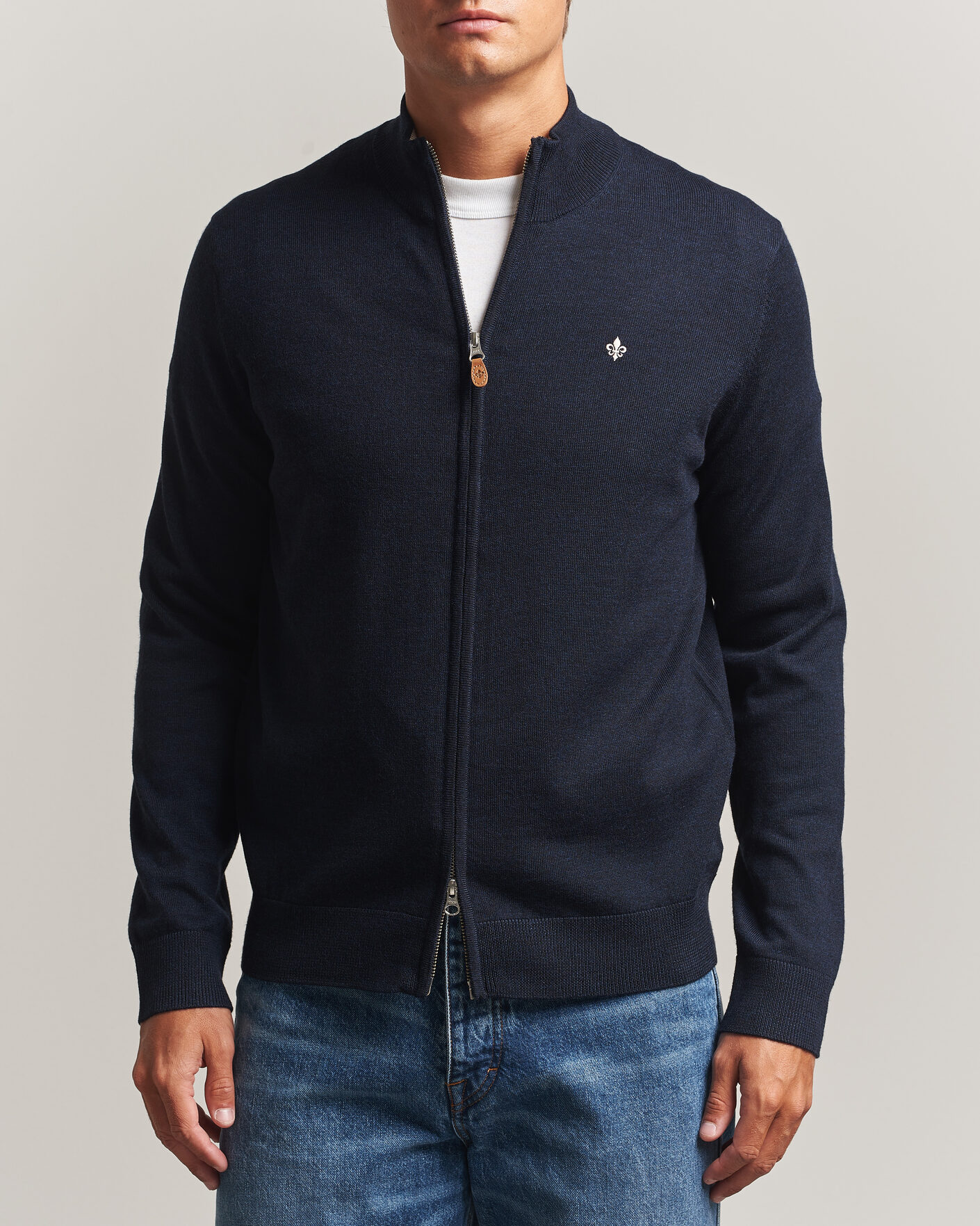 Hombres | Jerséis y prendas de punto | Morris | Merino Full Zip Cardigan Navy