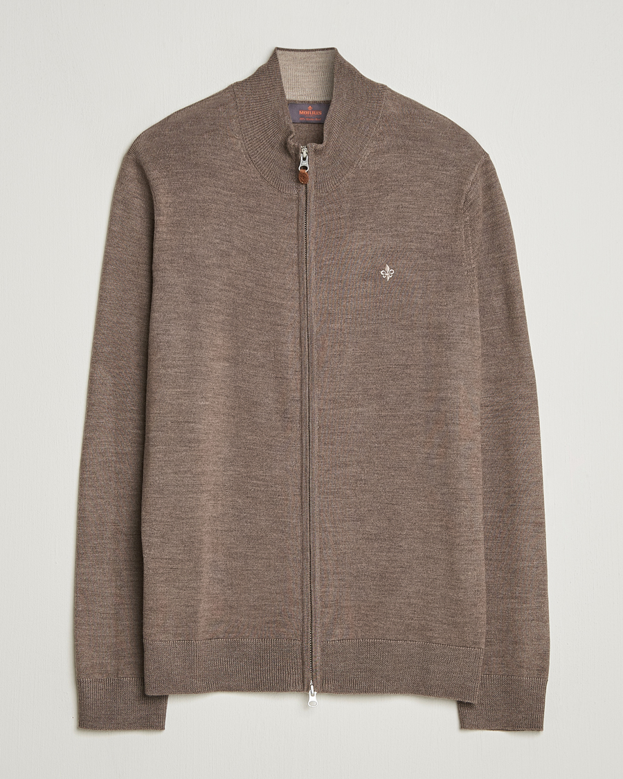 Hombres | Jerséis y prendas de punto | Morris | Merino Full Zip Cardigan Brown