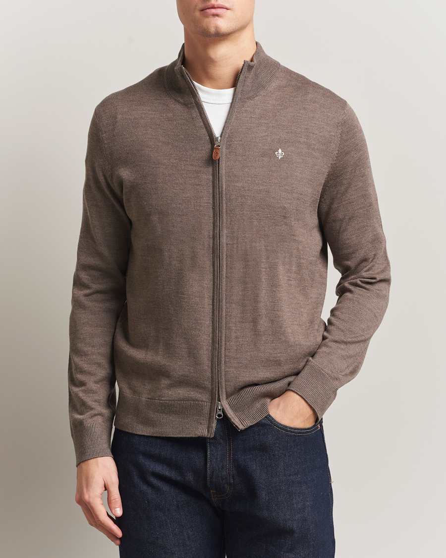 Hombres | Jerséis y prendas de punto | Morris | Merino Full Zip Cardigan Brown