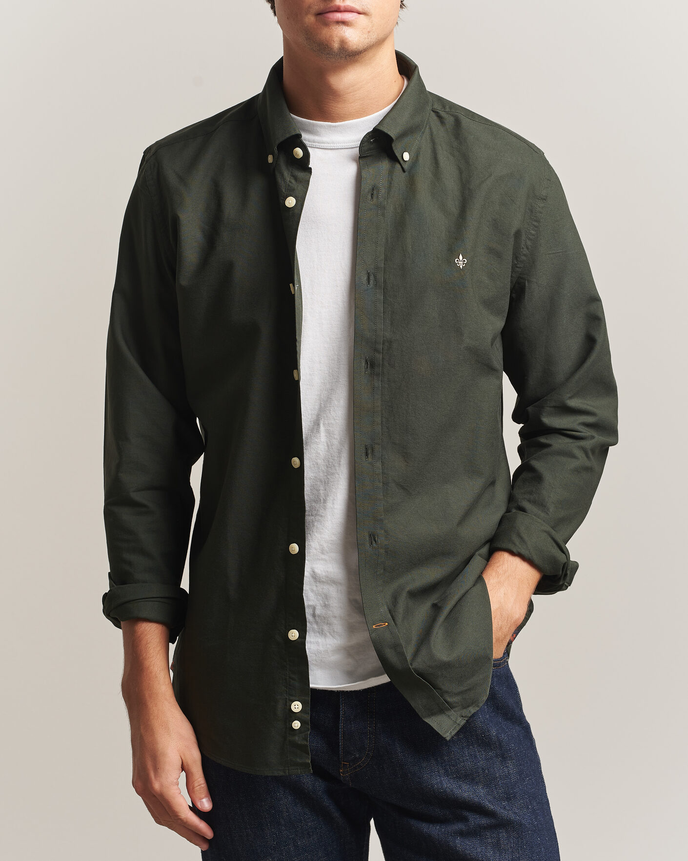 Hombres | Jerséis y prendas de punto | Morris | Douglas Oxford Shirt Olive