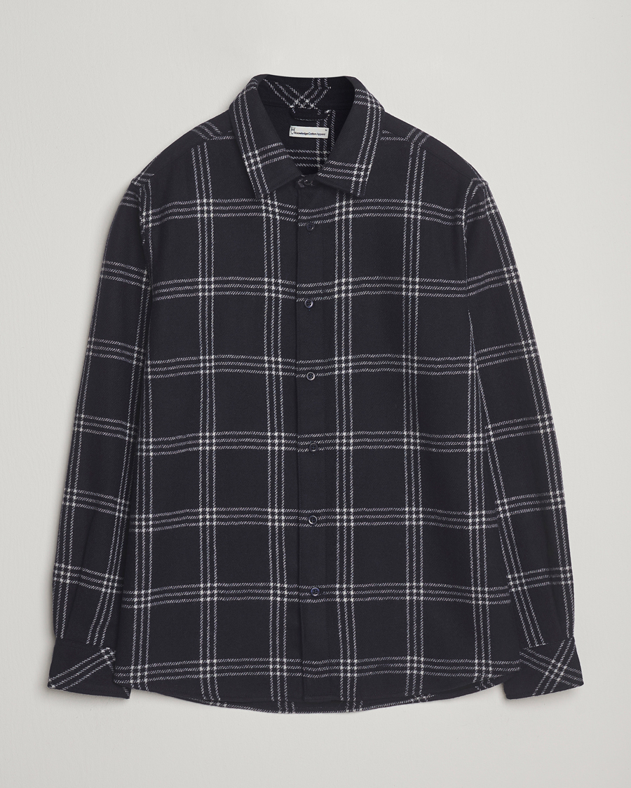 Hombres | Camisas | KnowledgeCotton Apparel | Merino Wool Check Overshirt Blue