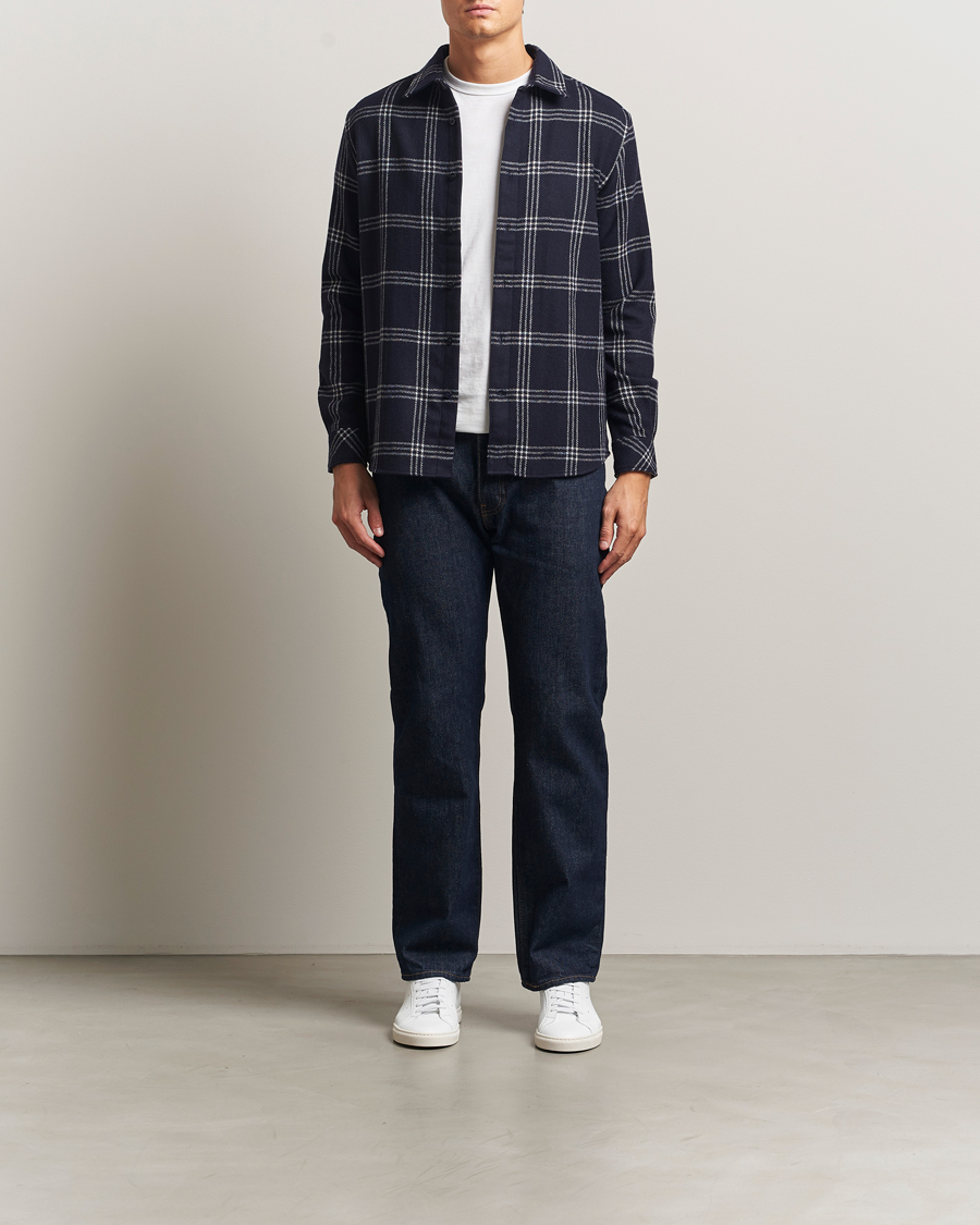 Hombres | Camisas | KnowledgeCotton Apparel | Merino Wool Check Overshirt Blue