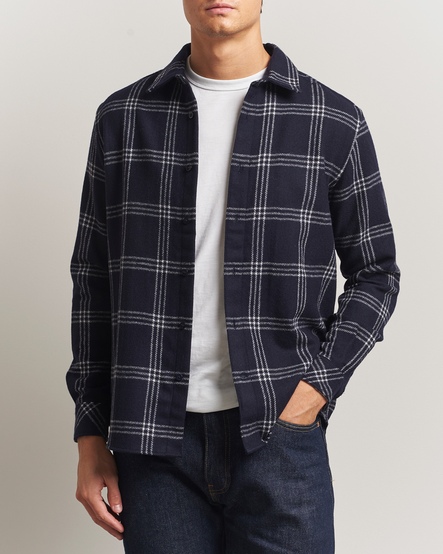 Hombres | Camisas | KnowledgeCotton Apparel | Merino Wool Check Overshirt Blue