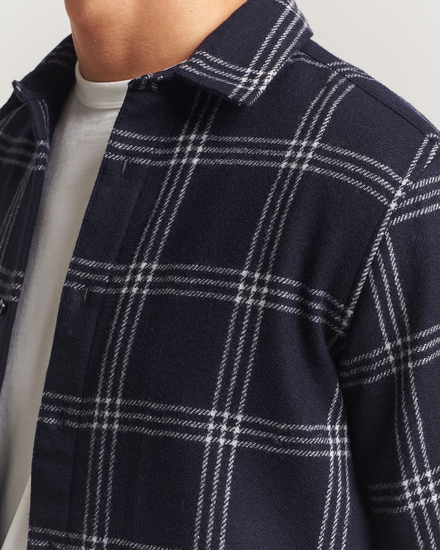 Hombres | Camisas | KnowledgeCotton Apparel | Merino Wool Check Overshirt Blue