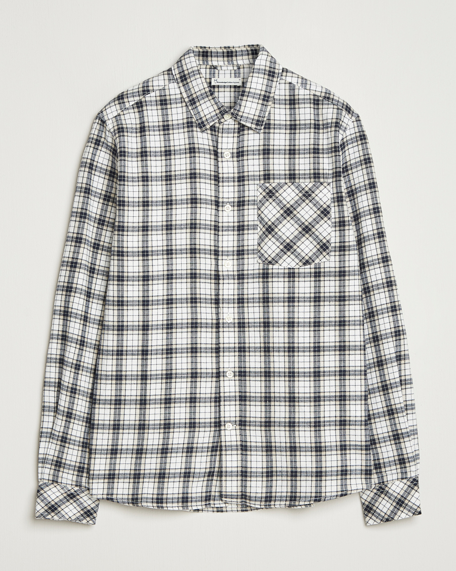 Hombres | Camisas | KnowledgeCotton Apparel | Cotton Small Checked Flannel Shirt Blue