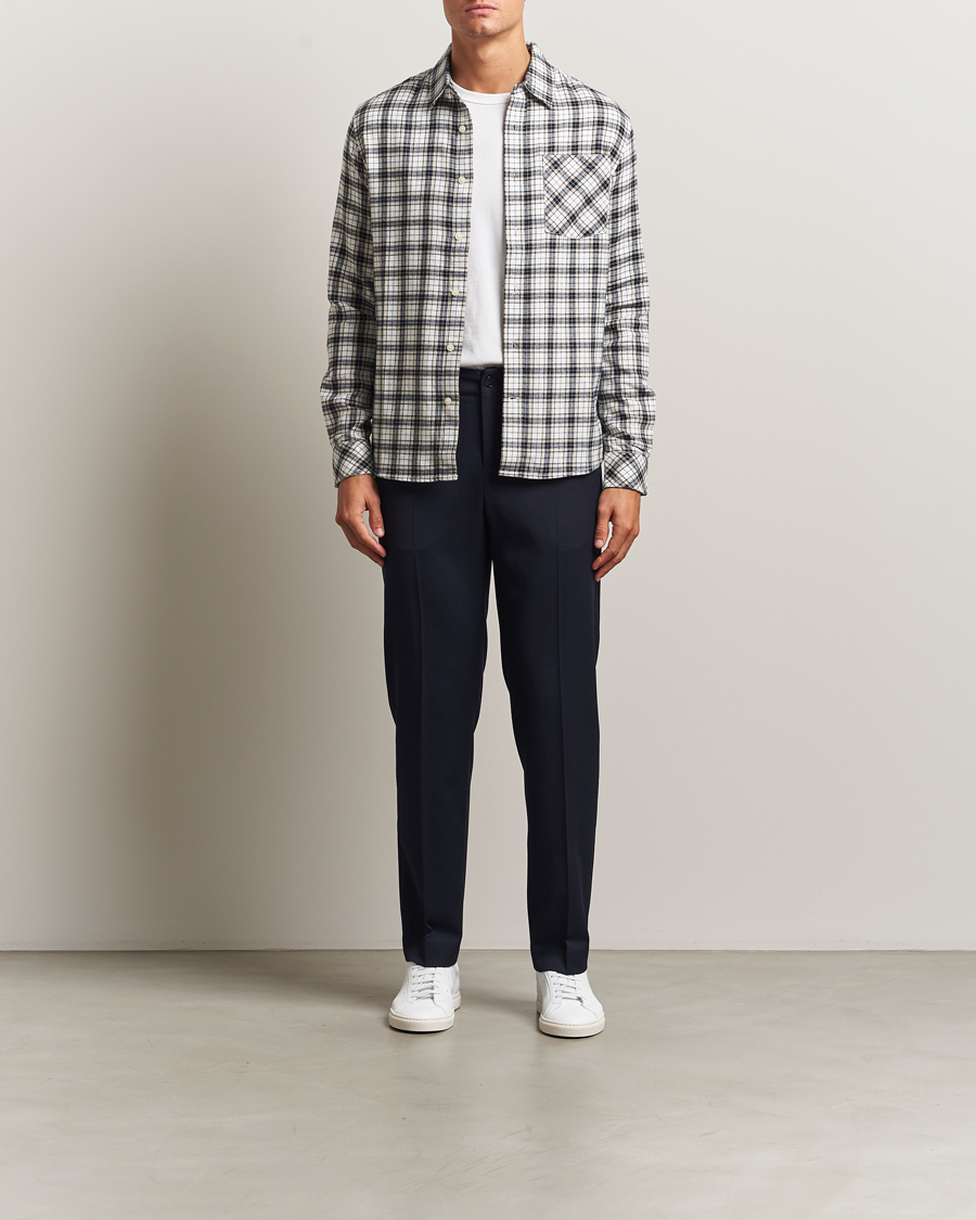 Hombres | Camisas | KnowledgeCotton Apparel | Cotton Small Checked Flannel Shirt Blue