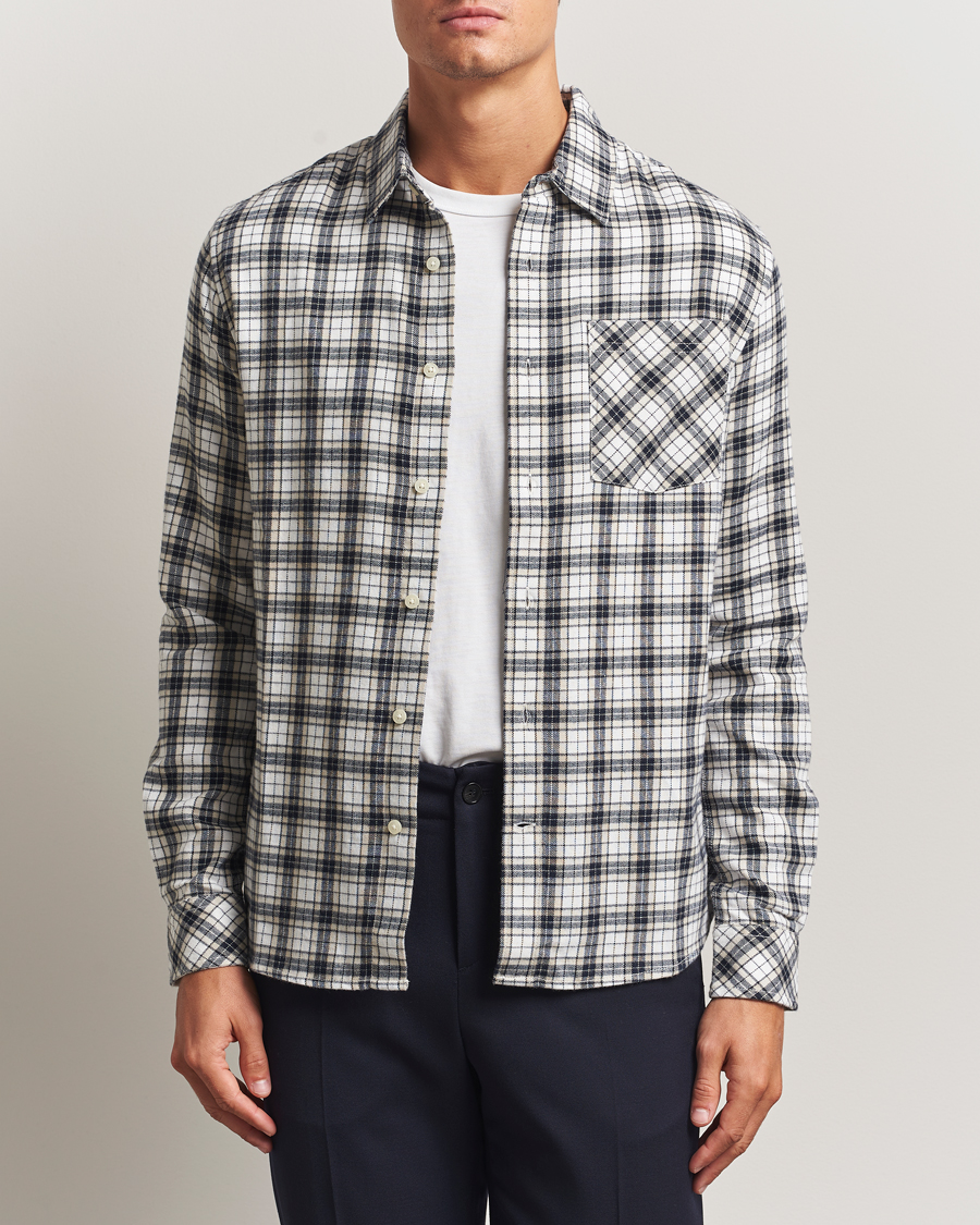 Hombres | Camisas | KnowledgeCotton Apparel | Cotton Small Checked Flannel Shirt Blue