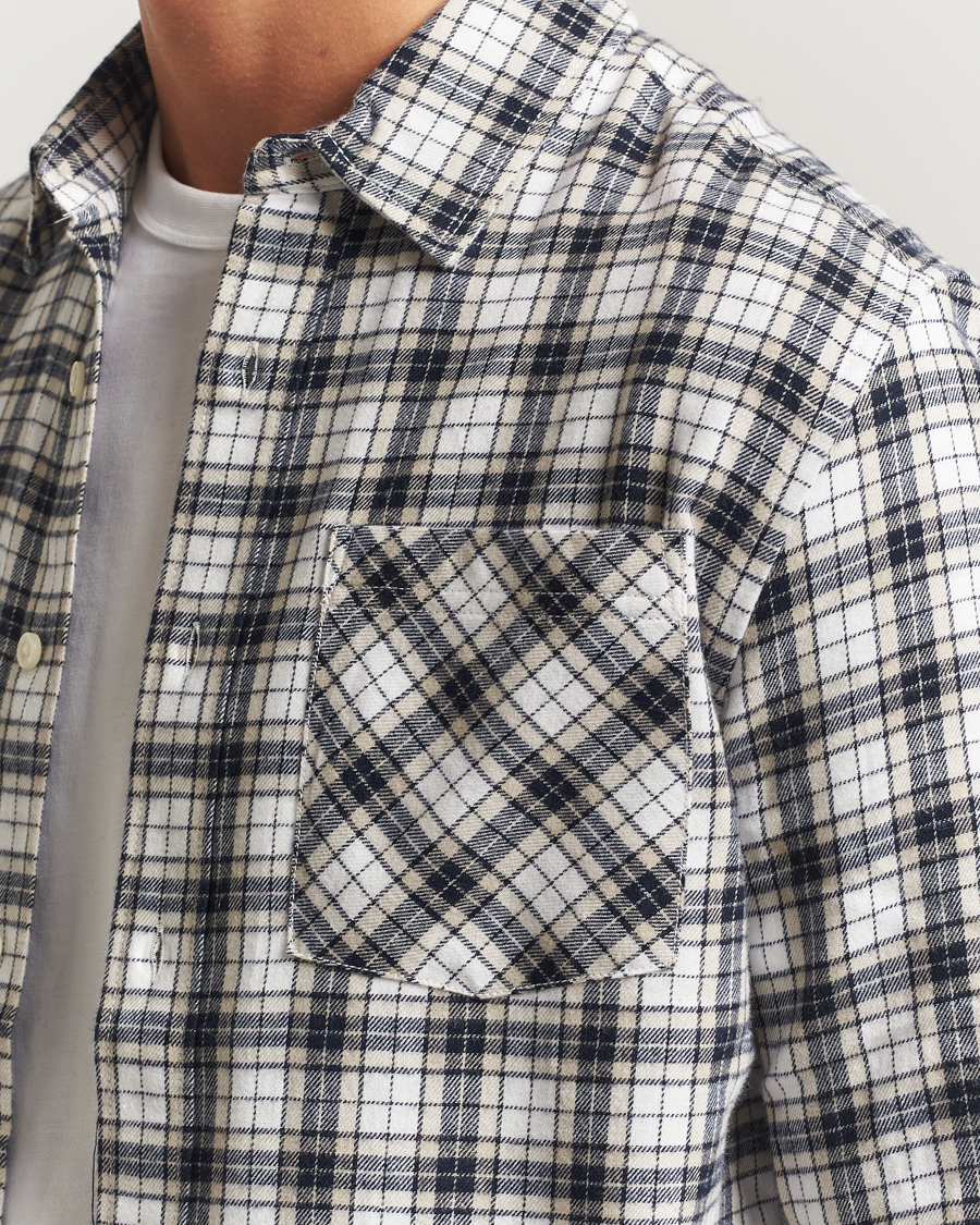 Hombres | Camisas | KnowledgeCotton Apparel | Cotton Small Checked Flannel Shirt Blue