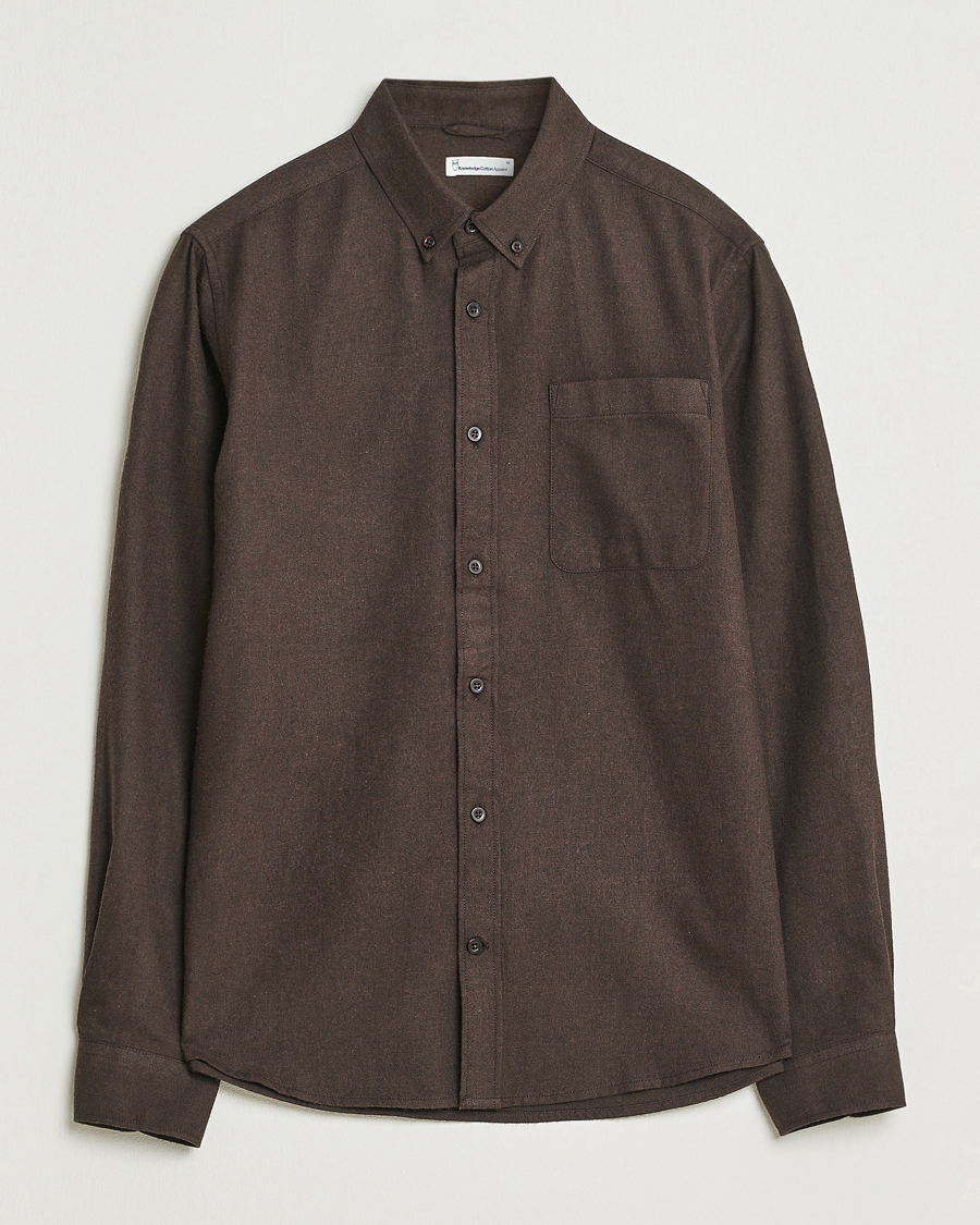 Hombres | Camisas | KnowledgeCotton Apparel | Regular Fit Melange Flannel Shirt Chocolate