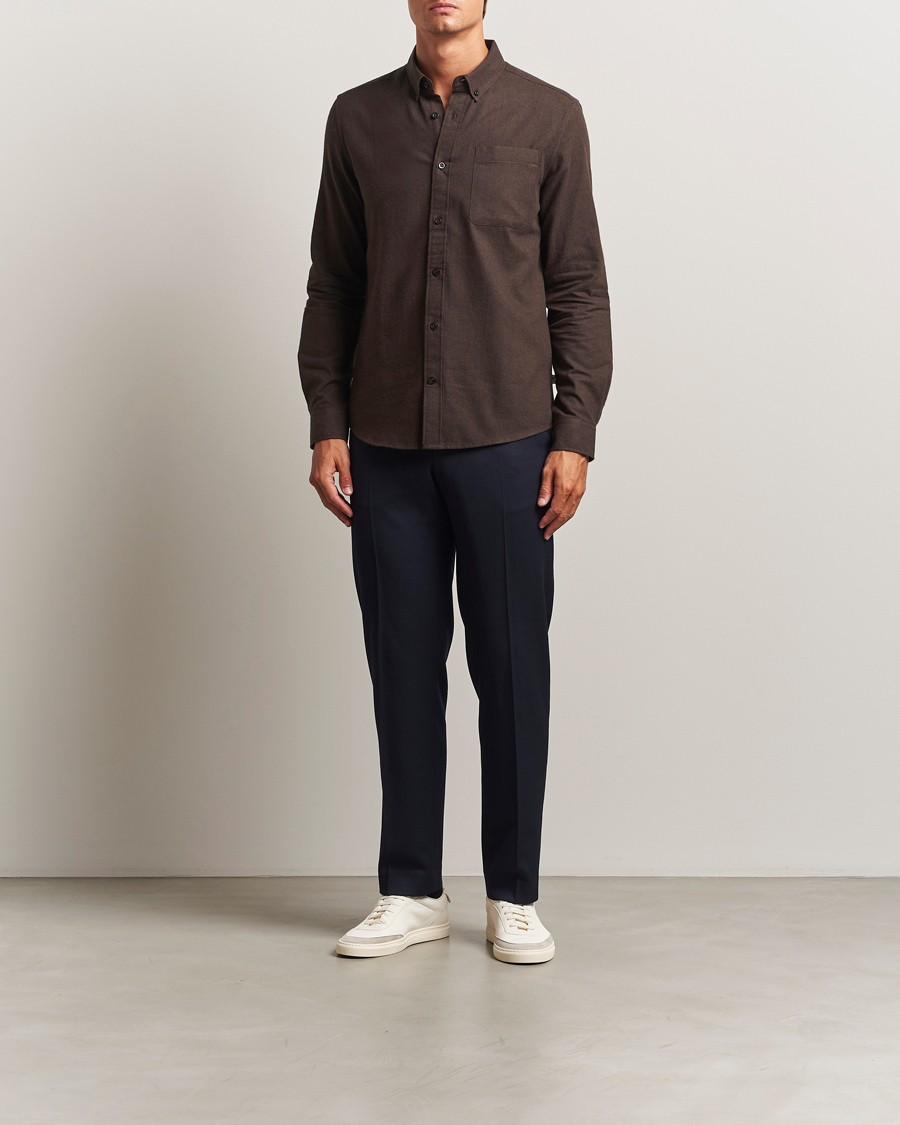 Hombres | Camisas | KnowledgeCotton Apparel | Regular Fit Melange Flannel Shirt Chocolate