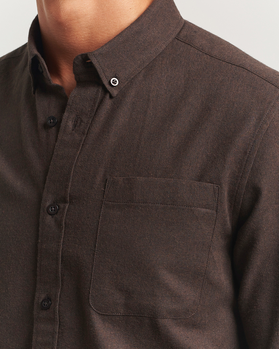 Hombres | Camisas | KnowledgeCotton Apparel | Regular Fit Melange Flannel Shirt Chocolate