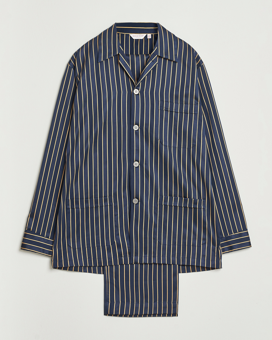 Hombres | Pijamas y batas | Derek Rose | Striped Cotton Pyjama Set Navy