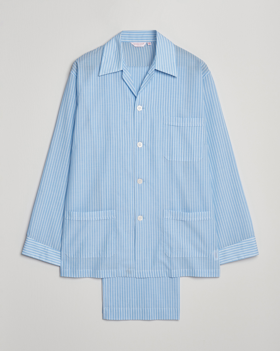 Hombres | Pijamas y batas | Derek Rose | Striped Cotton Pyjama Set Light Blue