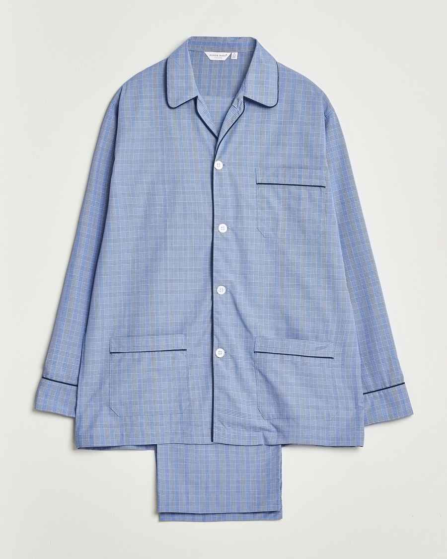 Hombres | Pijamas y batas | Derek Rose | Piped Cotton Pyjama Set Light Blue