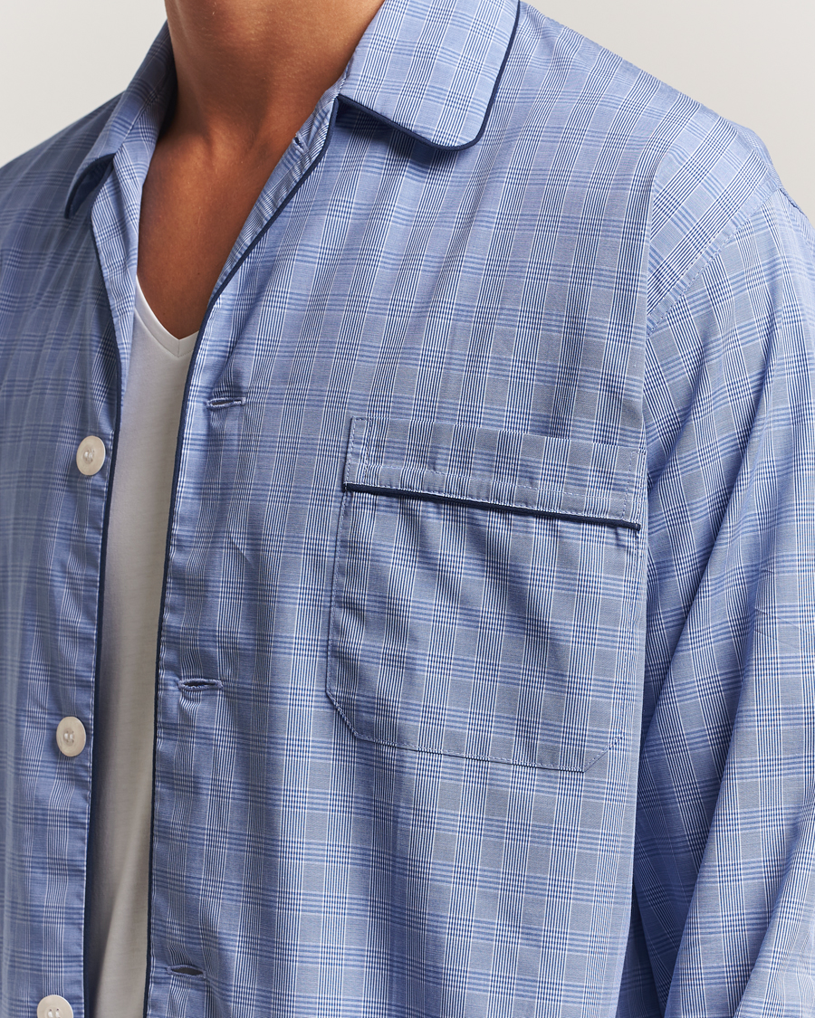Hombres | Pijamas y batas | Derek Rose | Piped Cotton Pyjama Set Light Blue