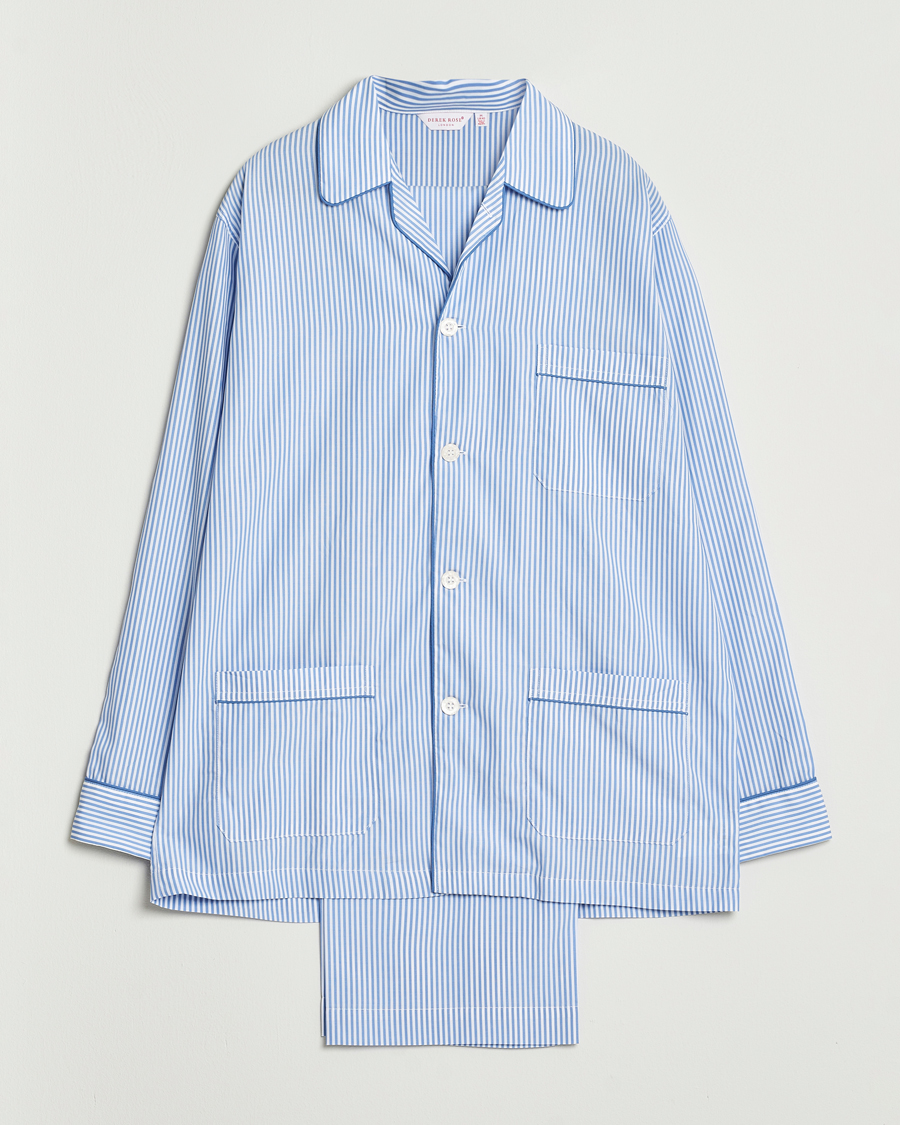 Hombres | Pijamas y batas | Derek Rose | Striped Piped Cotton Pyjama Set Blue/White
