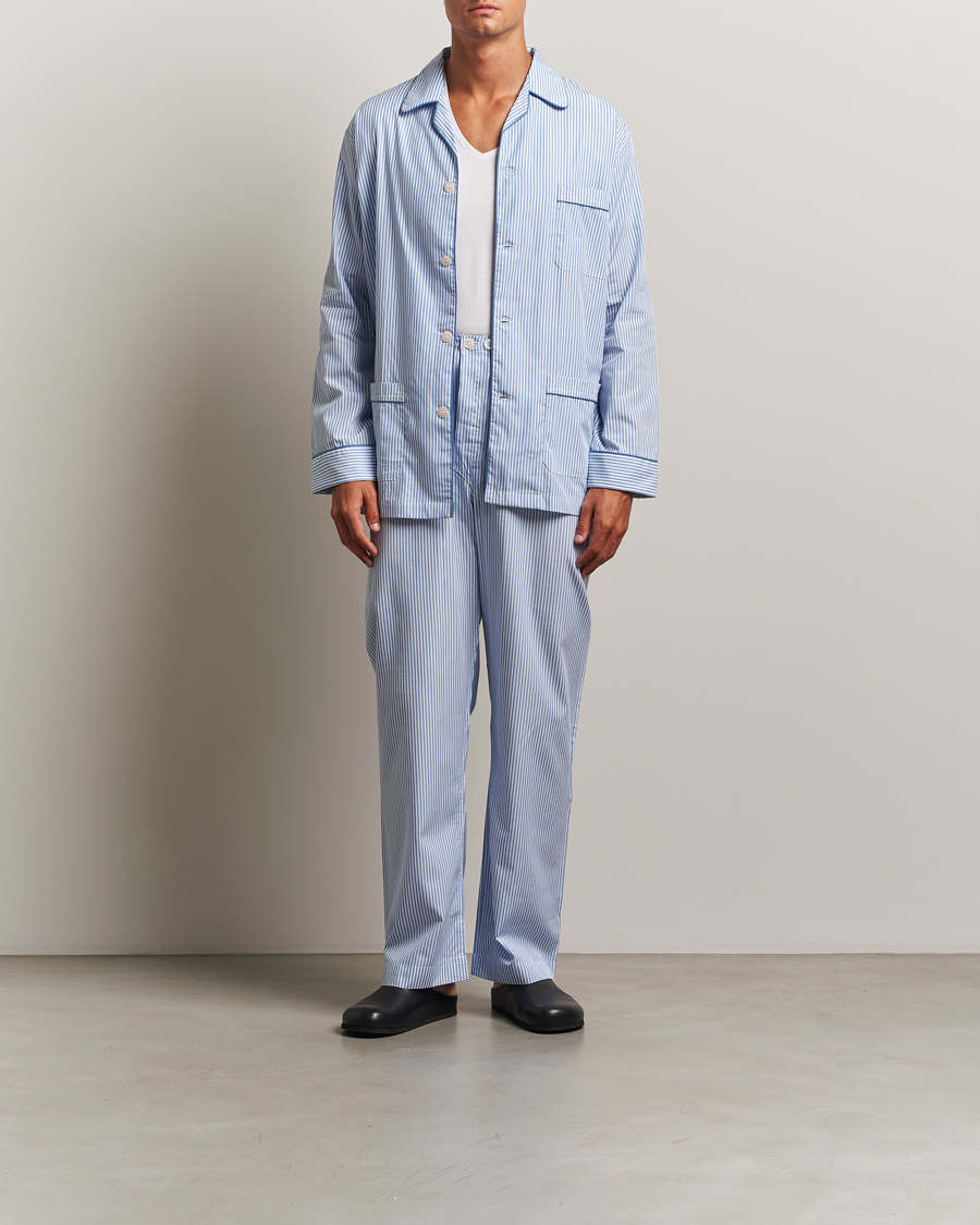 Hombres | Pijamas y batas | Derek Rose | Striped Piped Cotton Pyjama Set Blue/White