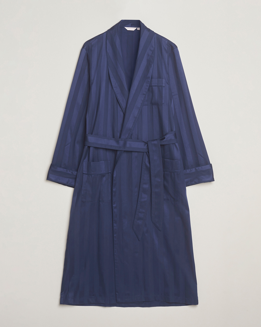 Hombres | Pijamas y batas | Derek Rose | Striped Cotton Dressing Gown Navy