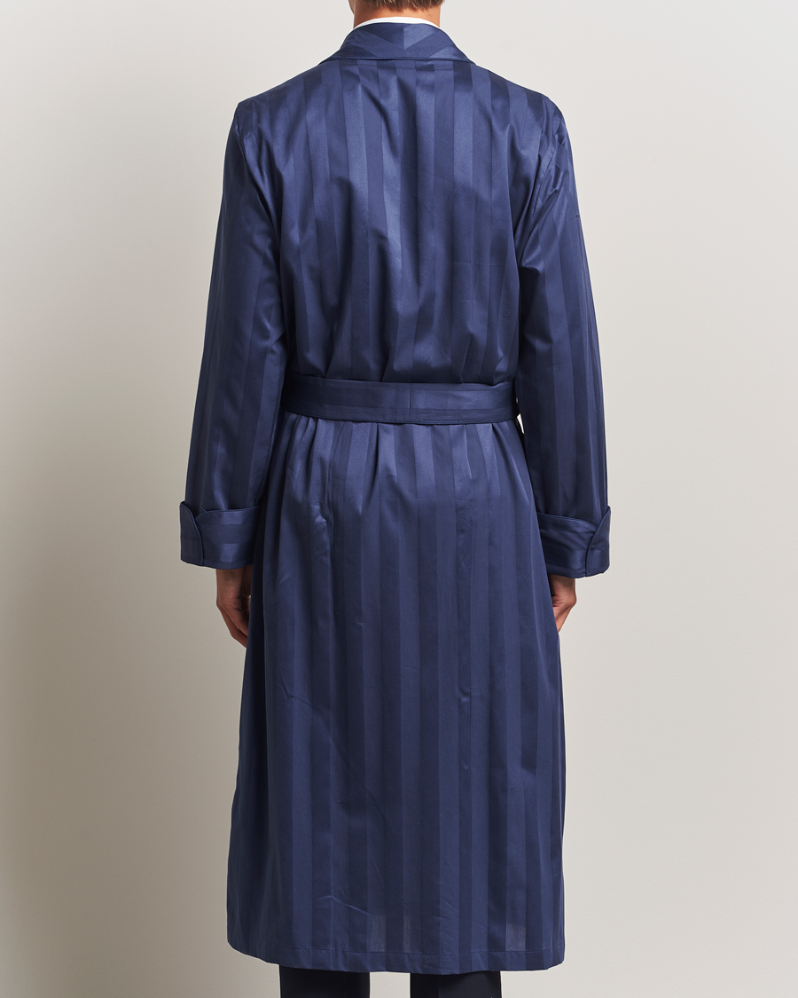 Hombres | Pijamas y batas | Derek Rose | Striped Cotton Dressing Gown Navy