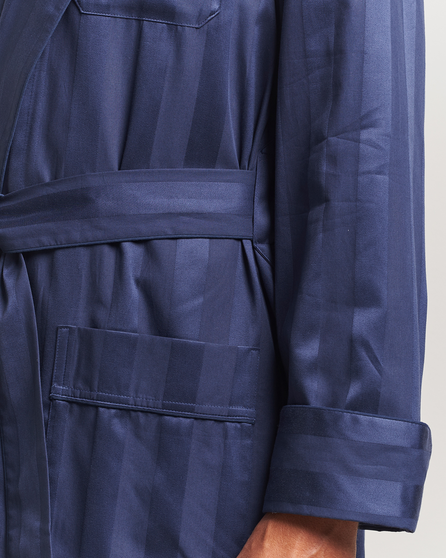 Hombres | Pijamas y batas | Derek Rose | Striped Cotton Dressing Gown Navy