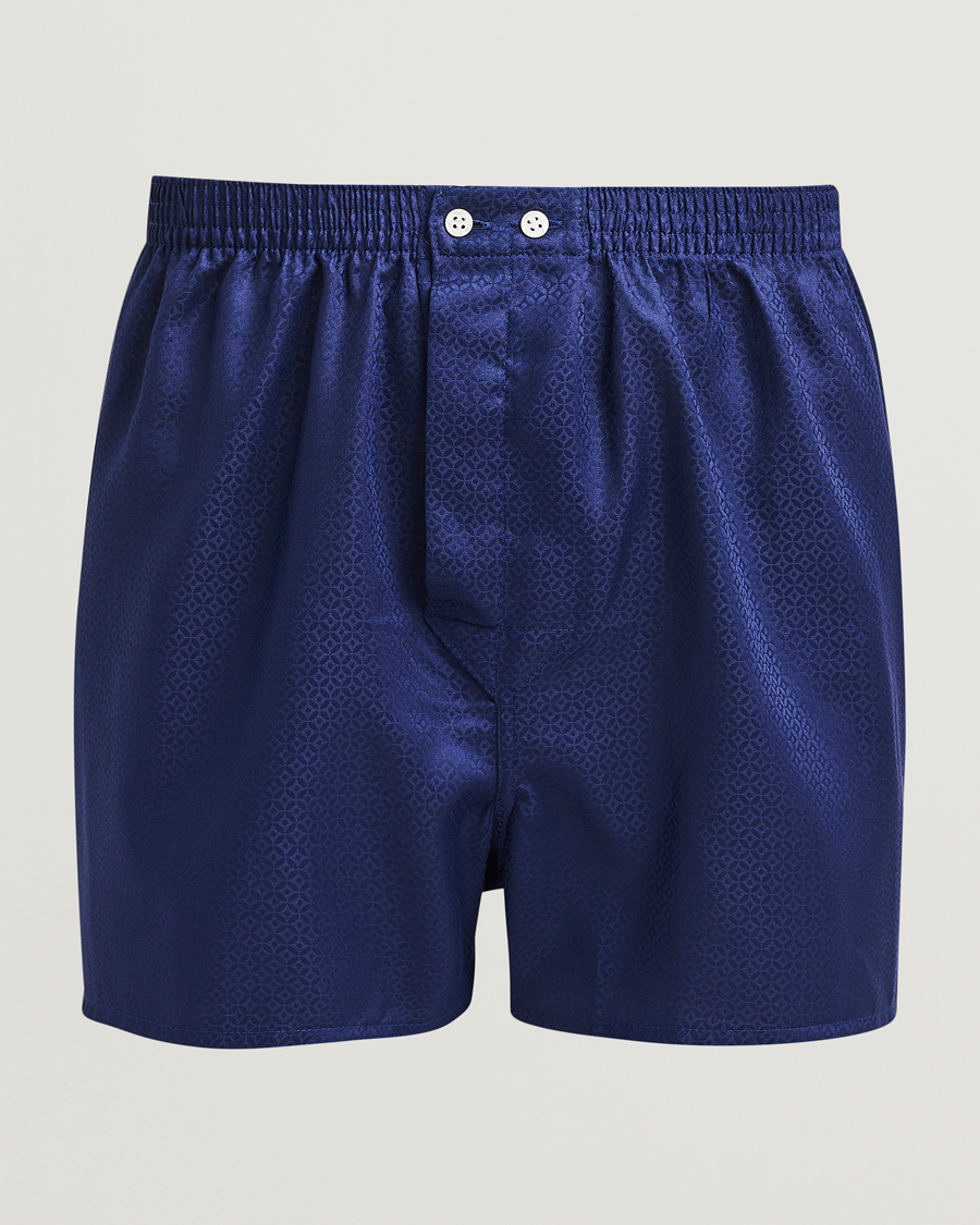 Hombres | Ropa interior y calcetines | Derek Rose | Classic Fit Woven Cotton Boxer Shorts Navy