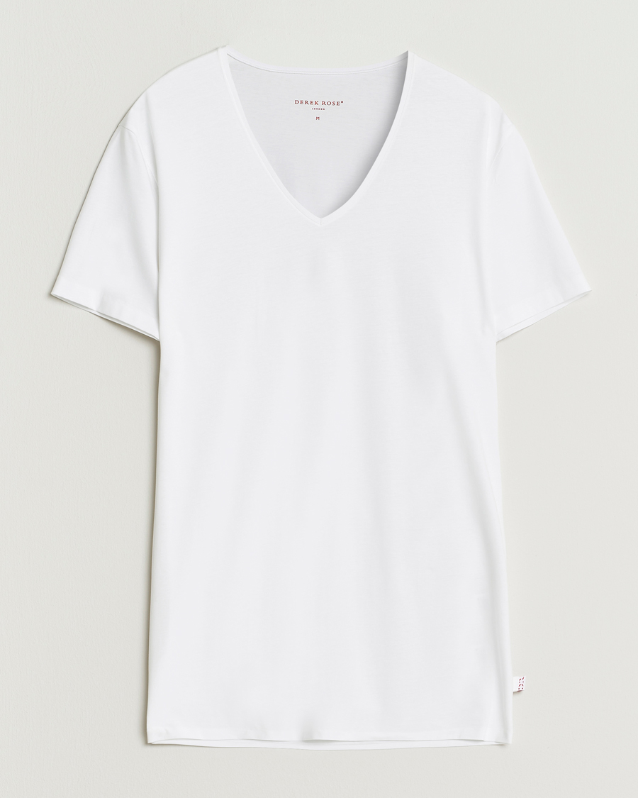Hombres | Camisetas | Derek Rose | Pima Cotton V-Neck T-Shirt White