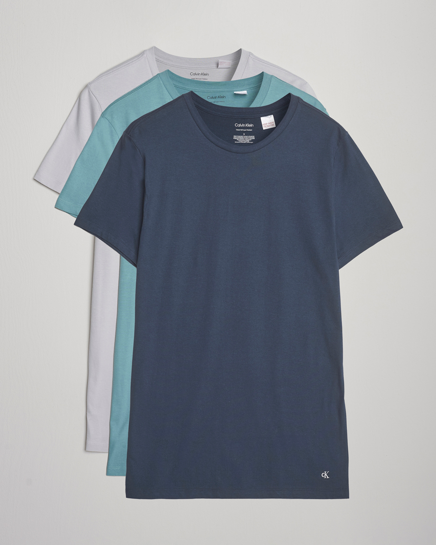 Hombres | Camisetas | Calvin Klein | 3-Pack Cotton Crew Neck T-Shirt Blue/Grey/Green