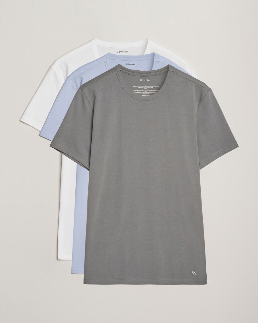 Hombres | Camisetas | Calvin Klein | 3-Pack Cotton Stretch Crew Neck T-Shirt Grey/White/Blue