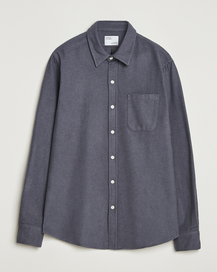 Hombres | Camisas | Colorful Standard | Organic Flannel Shirt Lava Grey